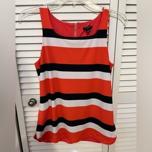 Ann Taylor top, XS petite. Pink/salmon, navy and white
